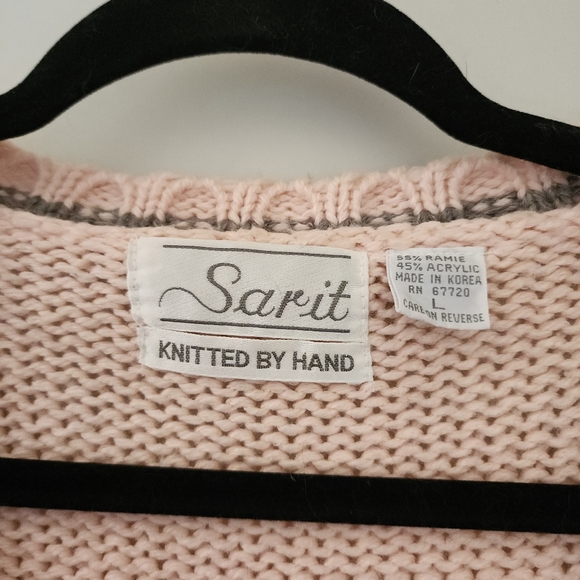 Vintage Hand-knitted Cotton Blend Pink Cardigan - Picture 3 of 4